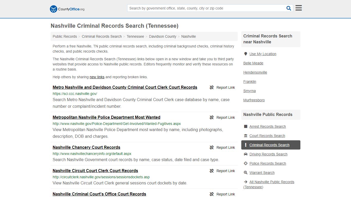 Nashville Criminal Records Search (Tennessee) - County Office